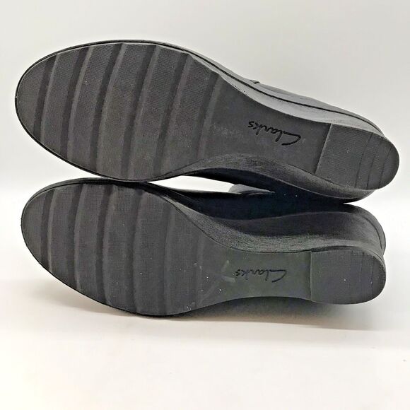 Clarks Artisan Natira Kit Gore-Tex Leather Wedge Boot Women's 9.5 Black Side Zip - Picture 10 of 13